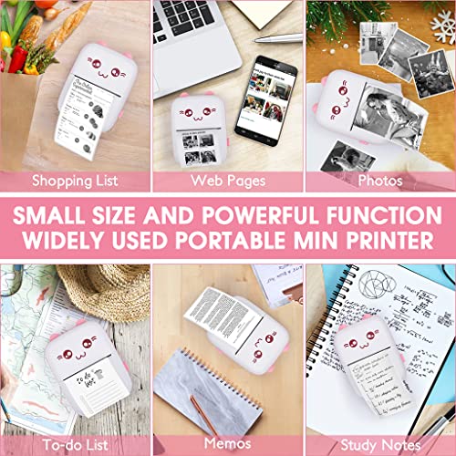 ZORBES Mini Printer, Small Pocket Printer Black and White Printing Bluetooth Thermal Printer Compatible with iOS, Android, Portable Printer with 6 Rolls Printing Paper for Notes, Memos, DIY - Pink ZORBES Mini Printer, Small Pocket Printer Black and White Printing Bluetooth Thermal Printer Compatible with iOS, Android, Portable Printer with 6 Rolls Printing Paper for Notes, Memos, DIY - Pink
